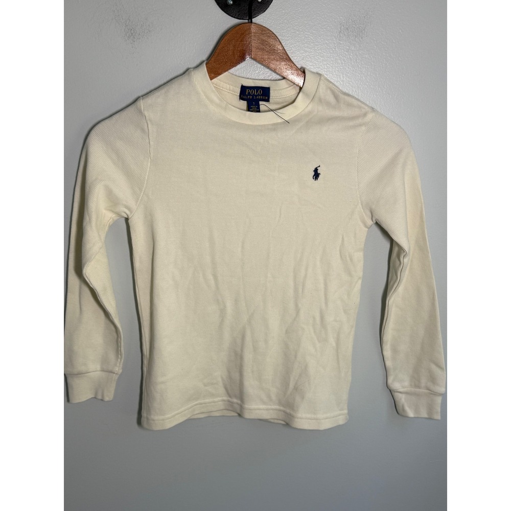 Polo Ralph Lauren Kids Cream Ribbed Thermal Long Sleeve Shirt Pony Logo Size 7